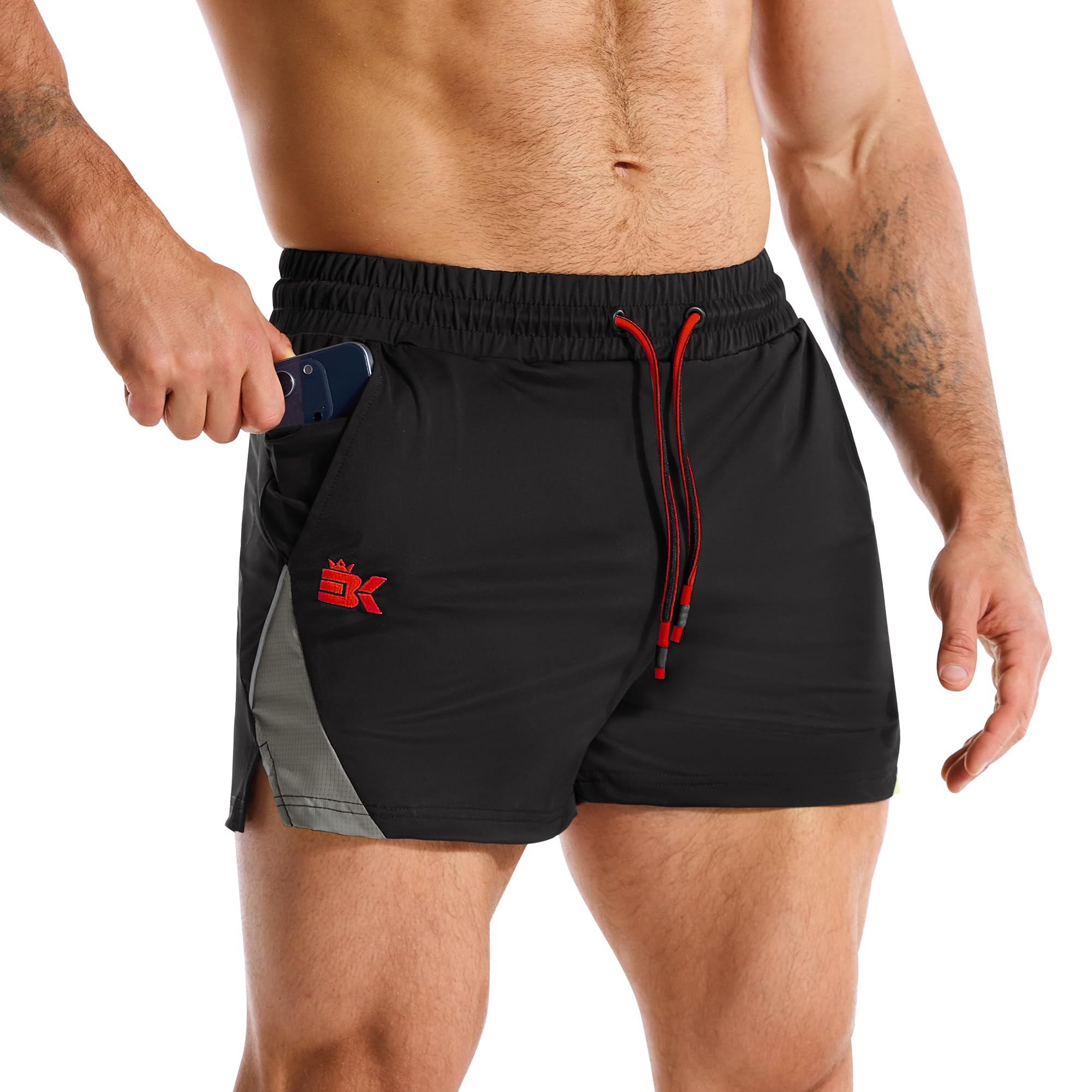 BROKIG Men's LightArmor Bodybuilding Gym Shorts with Zip Pocket,3" Quick Dry Summer Running Shorts for Workout Tennis