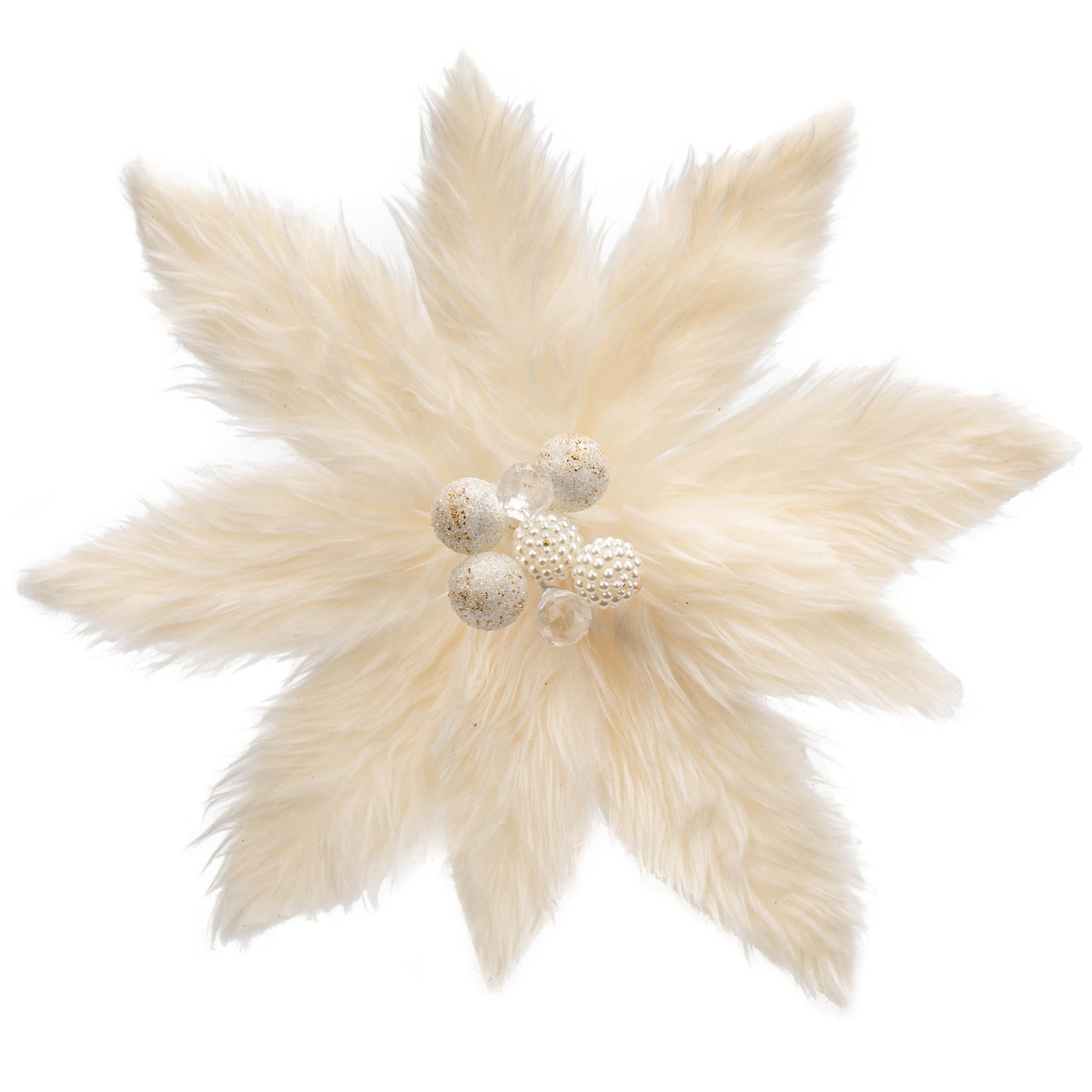 Fleurs artificielles de Noël haut de gamme texture peluche blanc crème 30 cm