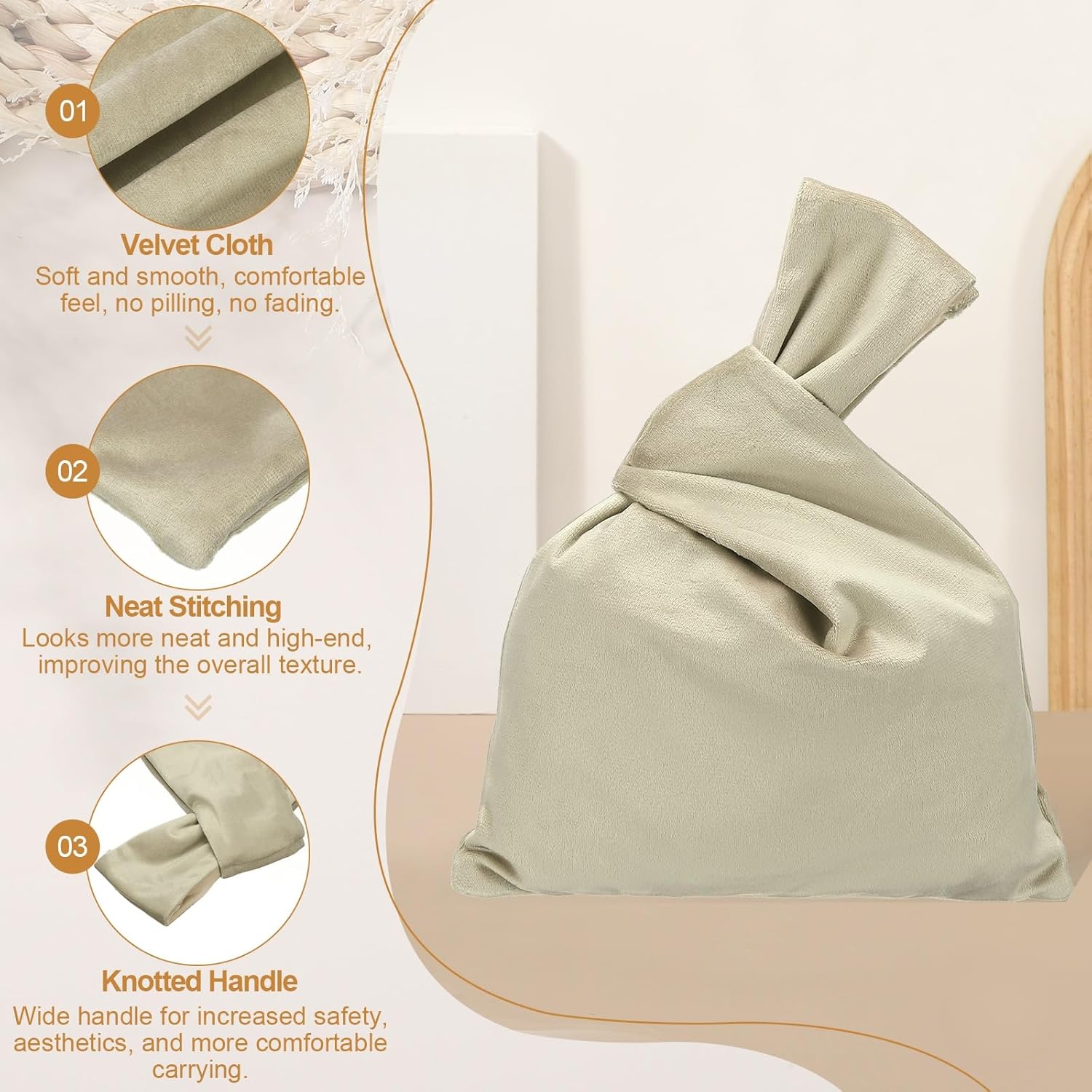 uxcell Velvet Wrist Knot Tote Bag, Women's Wristlet Knot Pouch Clutch Wristlet Sleeve Handbag Wrist Knotted Evening Purse Bag - Image 5