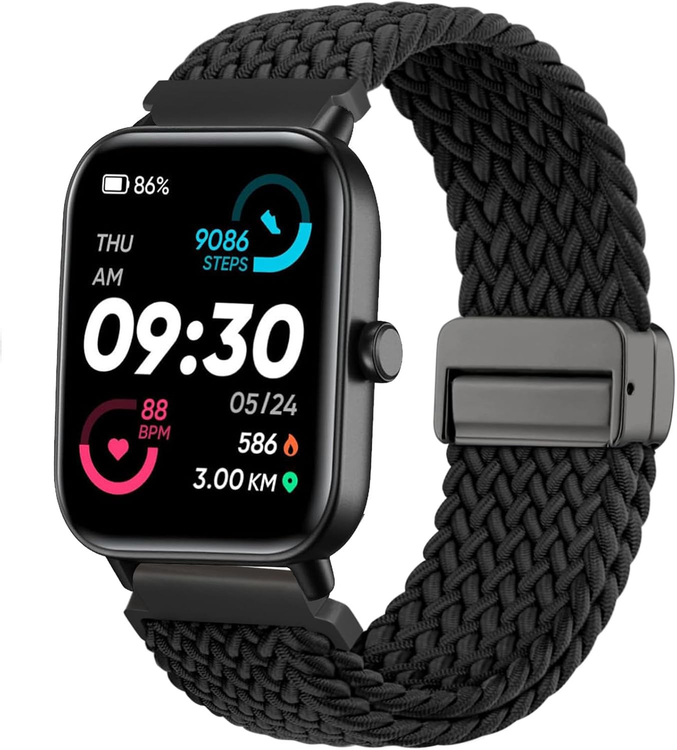 Magnetic Braided Watch Bands Compatible with Woneligo/Fitpolo Smart Watch IDW13,22mm Stretchy Nylon Elastic Fabric Strap for FITVII H56/ENOMIR ID208BT/TOOBUR IDW16/MILOUZ IDW19 Watch