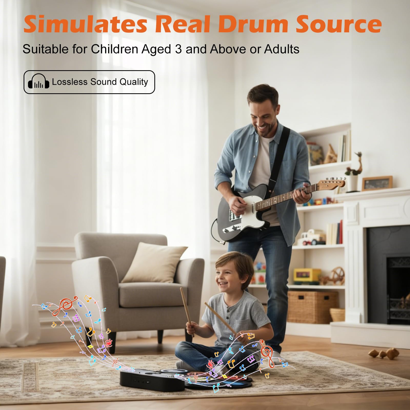 Kinder Schlagzeug Elektronisch mit 9 Pads,2 Stereolautsprecher,E-drum Set pocket drum，Elektronisches Schlagzeug E Drums mit 2 Fußpedalen & USB Wiederaufladbar für Kinder und Anfänger