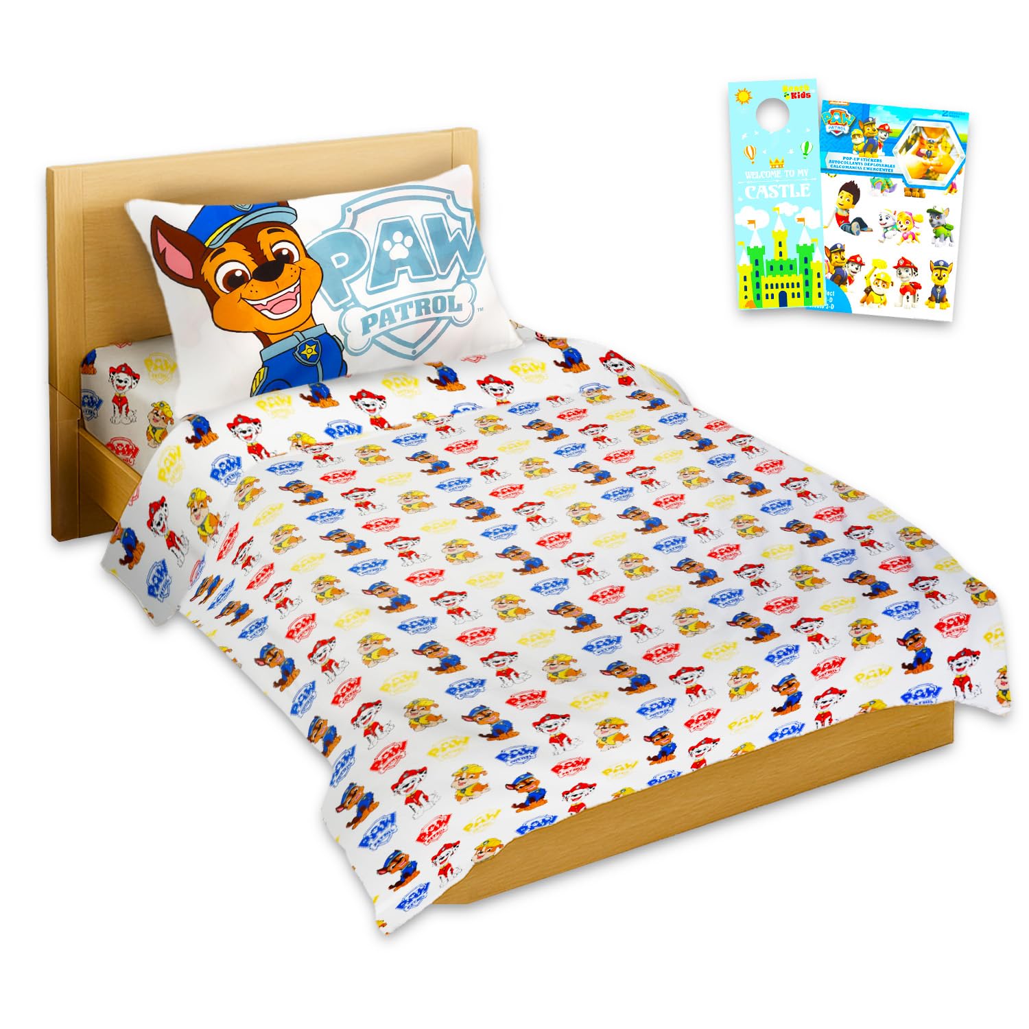 Parure de lit Paw Patrol lit double solution sommeil enfant draps complets taie d'oreiller