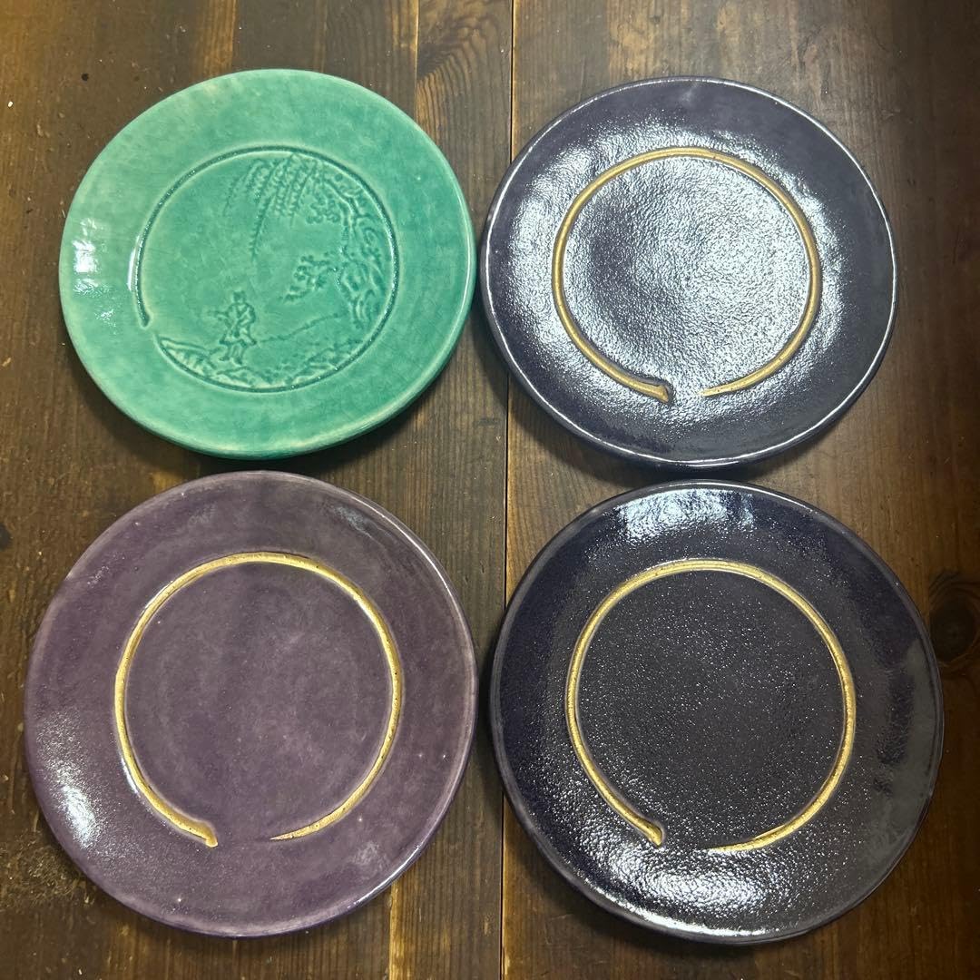 京都 京焼 清水焼 和楽窯 川崎和楽 円相 金彩 銘々皿 茶道 菓子皿 G <0128z清水焼>