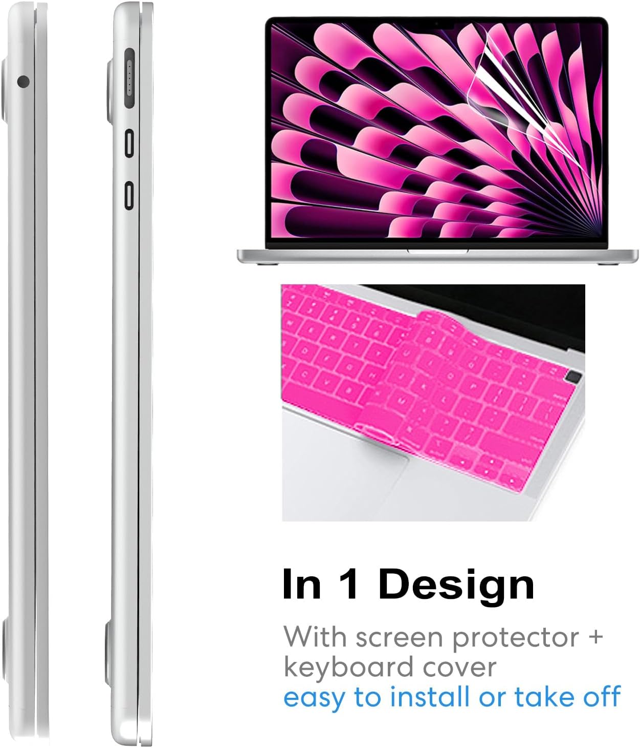 AKIT Compatible with MacBook Air 13 inch Case 2026 2025 2024-2022 M4/M3/M2 A3240 A3113 A2681, Slim Matte Plastic Hard Shell Case + Screen Protector + Keyboard Cover for MacBook Air 13.6 inch, Hot Pink - Image 6