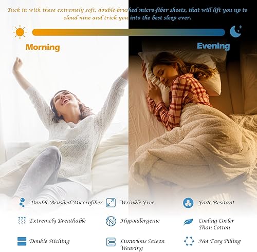 Miniatura 5 de Juego de sábanas de lujo de 3 piezas para cama de 16 pulgadas, juego de sábanas y fundas de almohada transpirables de hotel, sábanas y fundas de