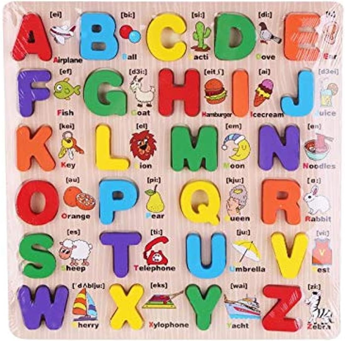 English Abc Alphabet Wooden Board Jigsaw Puzzle Letters Game Educational Toy
