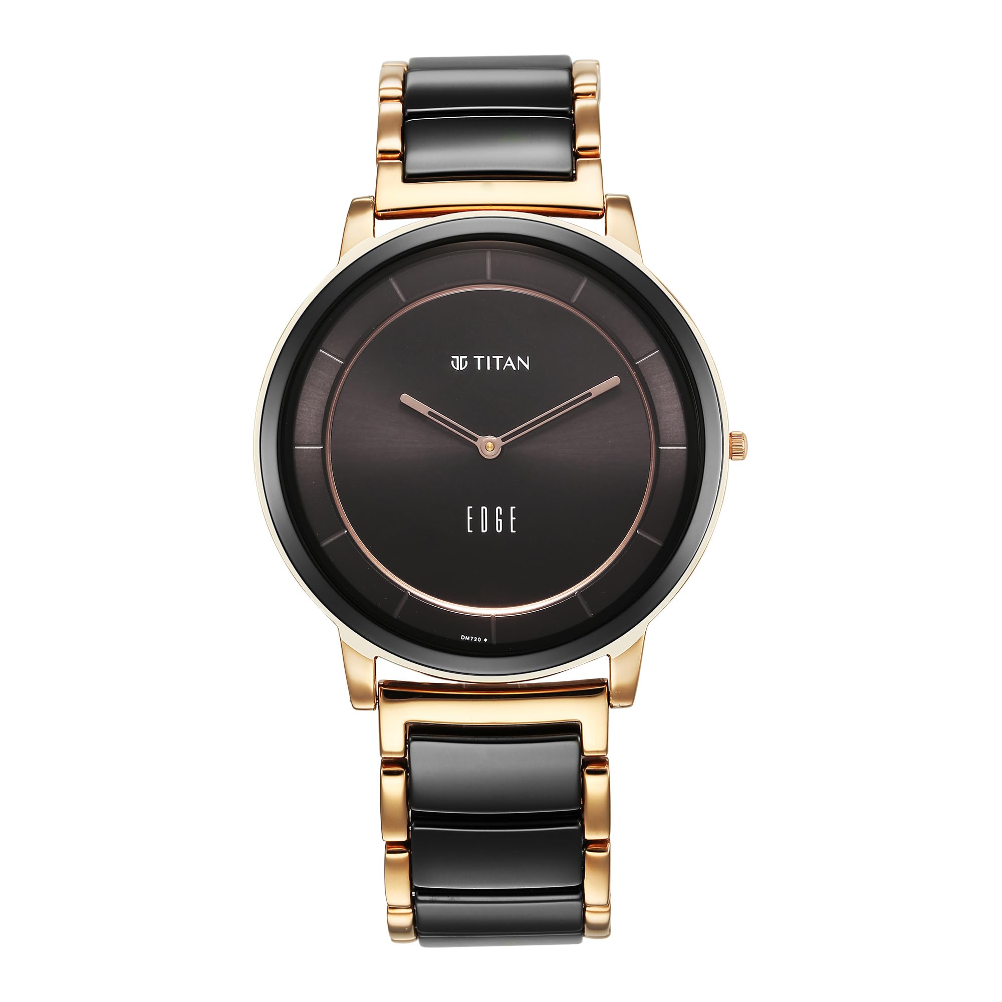 EDGE Titan Fusion Quartz Analog Black Dial Two Toned Black & Rose Gold Ceramic Strap Watch for Men - NT1878KD03