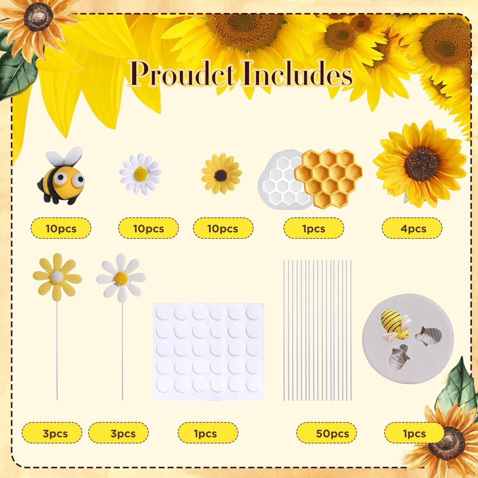 31-Piece Bee & Winnie Cake Topper Set - Acrylic Sign With Bees, Daisies For Baby Shower & Birthday - View #4
