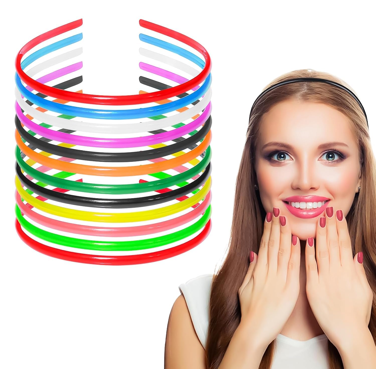 Glam Shopperz Plastic Headband Set, Multi-Coloured Hair Bands with Teeth, 12 Pack, Girls and Women Hair Accessories-image-46