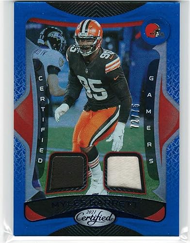 2021 Panini Certified Myles Garrett Blue Dual Game Worn Jersey Patch SP Card #'d 75