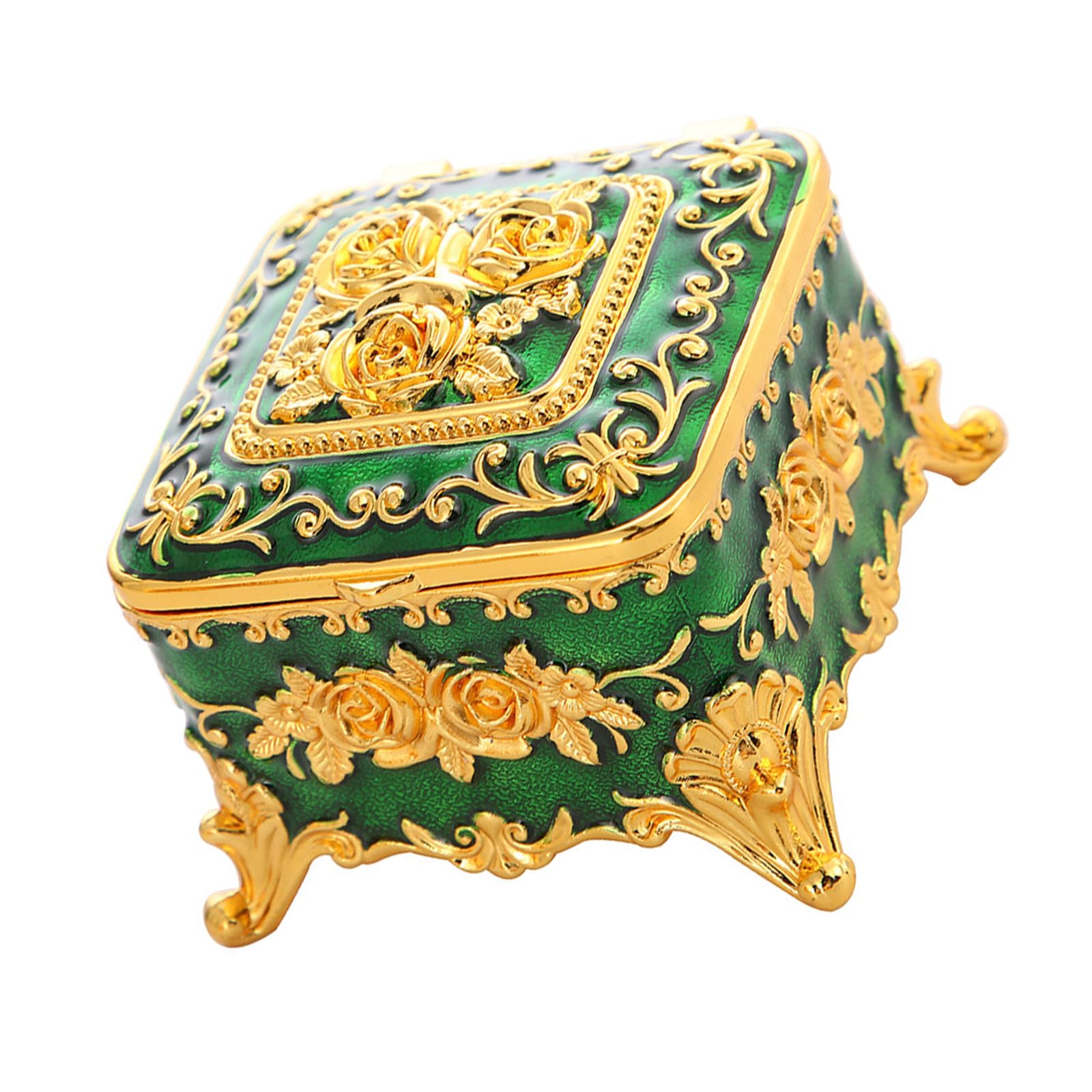 HDOYTXXM Sturdy Metal Jewelry Organizers European Antique Styles Enameled Detailing Secure Necklace Earring Storage Metal Jewelry Storage Box