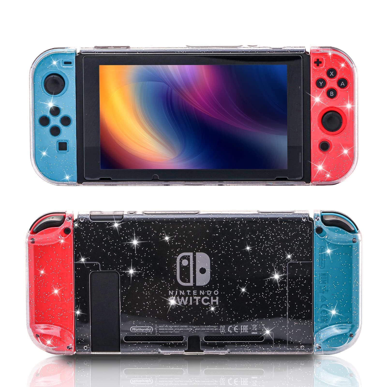 Switch Glitzer Hülle, Switch Schutzhülle mit Panzerglas Schutzfolie und Daumengriffkappen