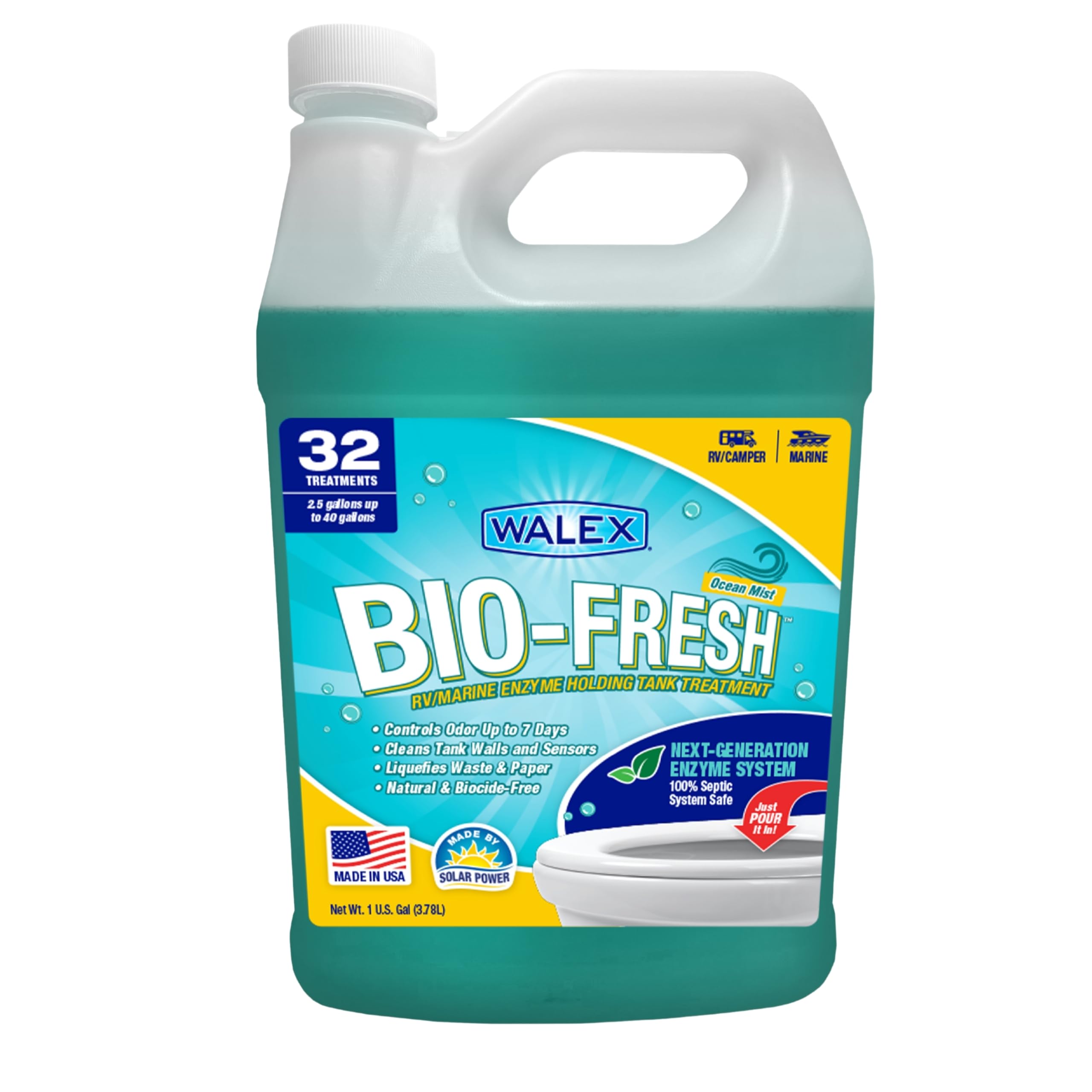Walex Bio-Fresh Liquid Enzyme Holding Tank Treatment for RV, Camper & Marine - Black Water Tank Deodorizer, Liquifies Waste & Toilet Paper, Septic