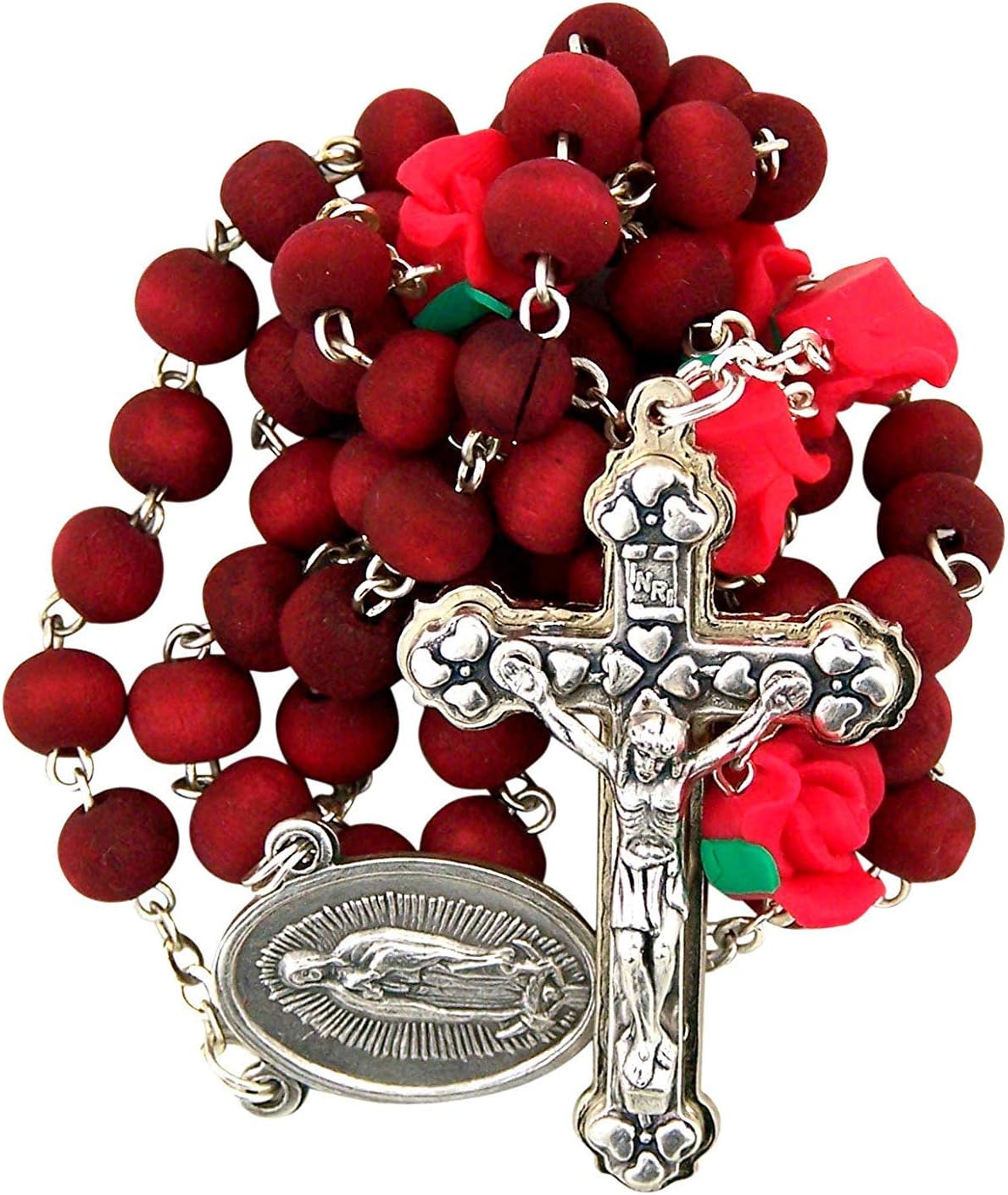 NeedzoTricolor Glass Bead Our Lady of Guadalupe Rose Scented Rosary with Box