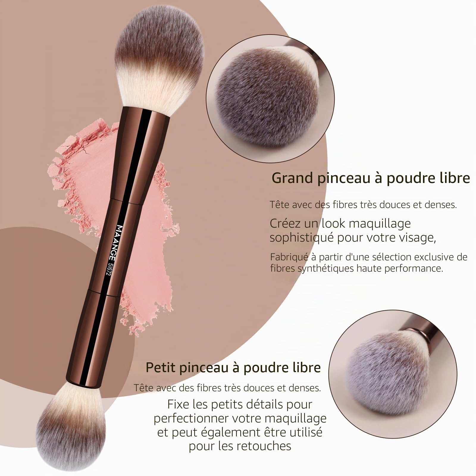 MAANGE Lot de 20 pinceaux de maquillage multifonctionnels double face pour estomper la poudre liquide, le correcteur, le blush crème et le surligneur - Marron café
