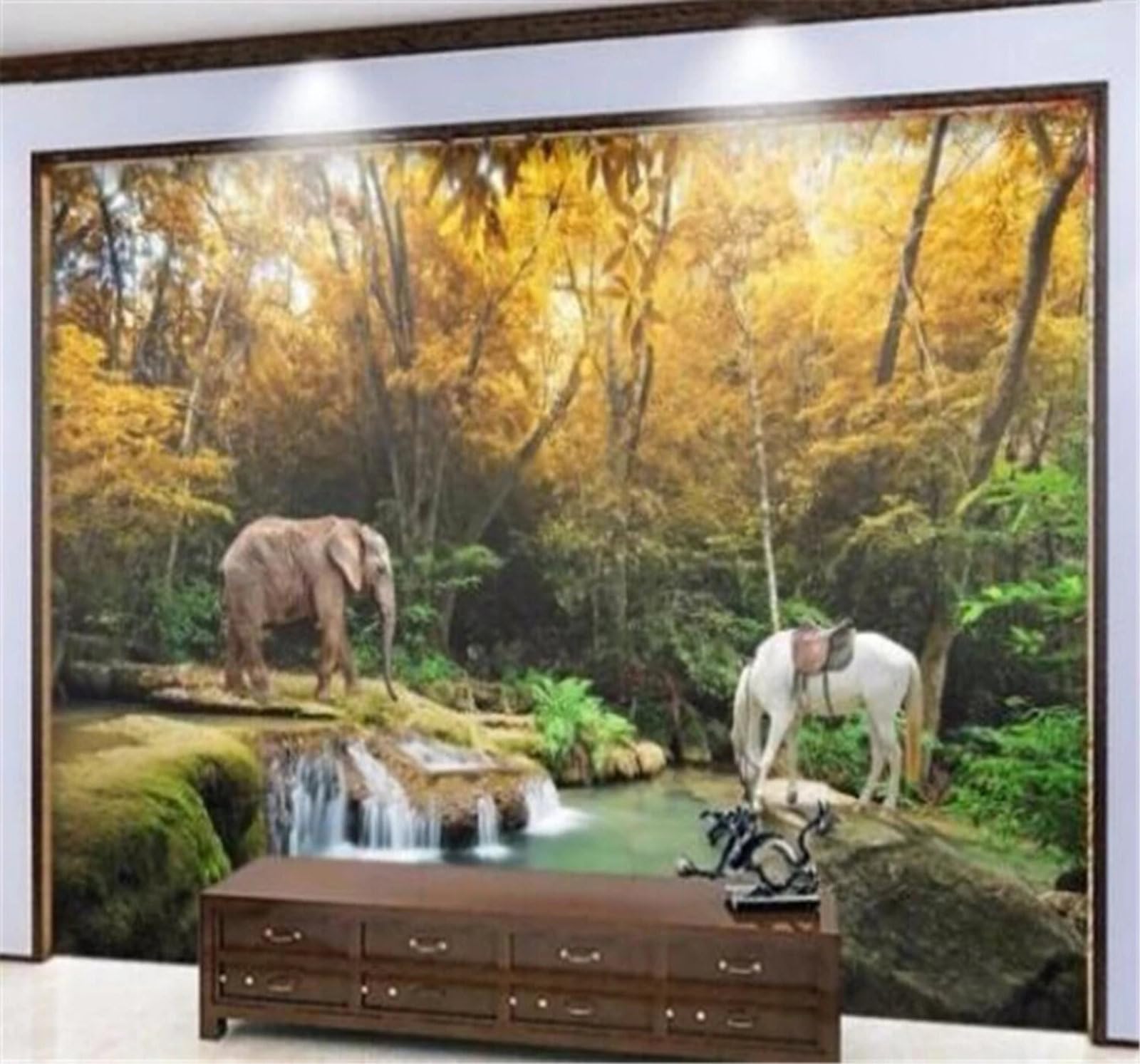 Xlming 200Cm×140Cm(B×H) Beautiful Forest Landscape White Horse Elephant 3D Wallpaper Luxury Home Dining Decor Paste Sofa Living Room The Wall For Bedroom Mural-200Cm×140Cm