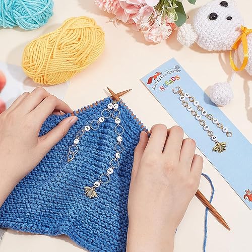 Miniatura 3 de NBEADS 2 cadenas de contador de filas de 2 estilos de abejas, marcadores de punto de 0 a 9 números, cuentas acrílicas, dijes de marcador de punto de