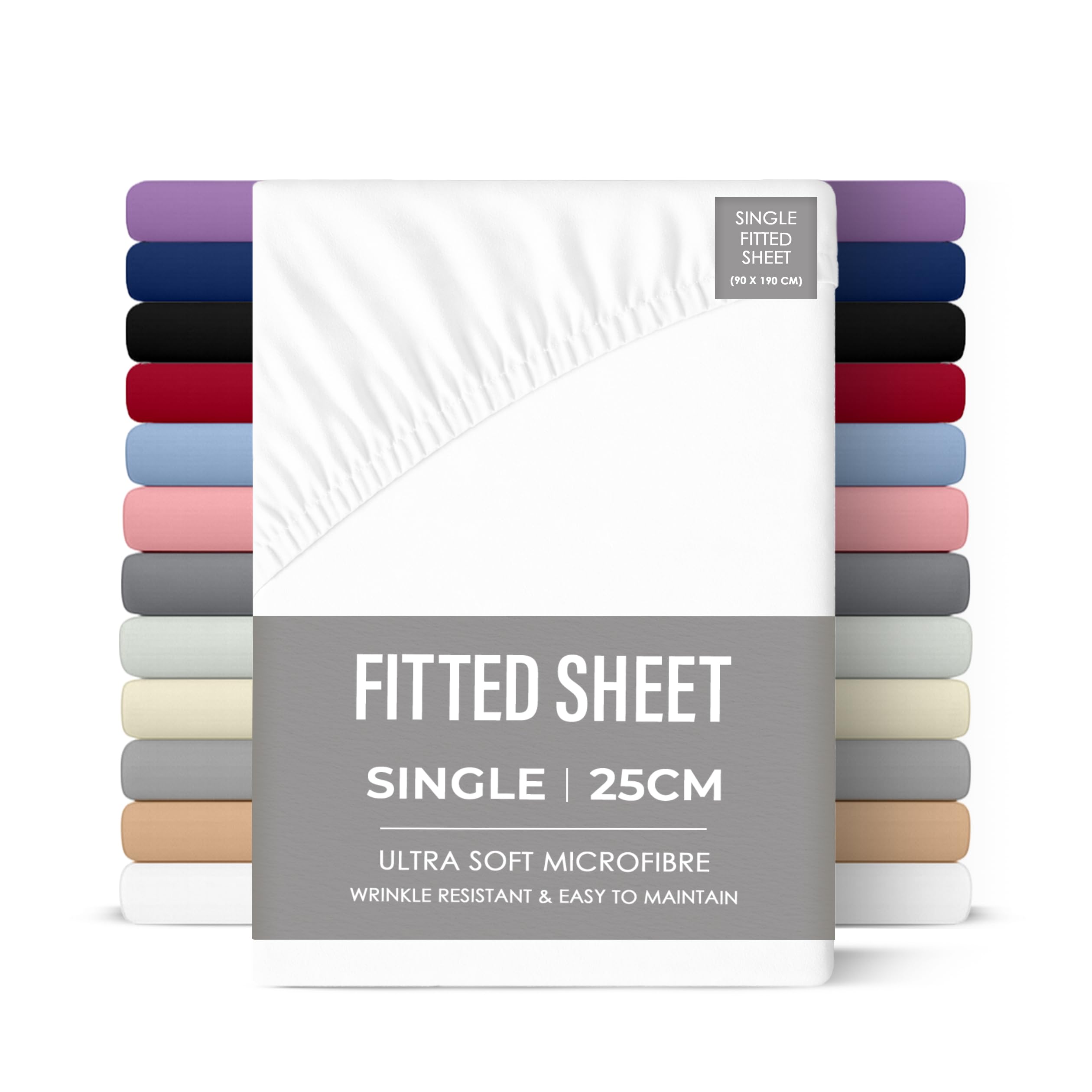 Rohi White 25Cm Deep Microfibre Fitted Sheet Single Bed – Comfy Soft & Breathable Deep Fitted Sheet With Elasticated Corners – Hypoallergenic & Durable Bed Sheet (, 90 X 190Cm)