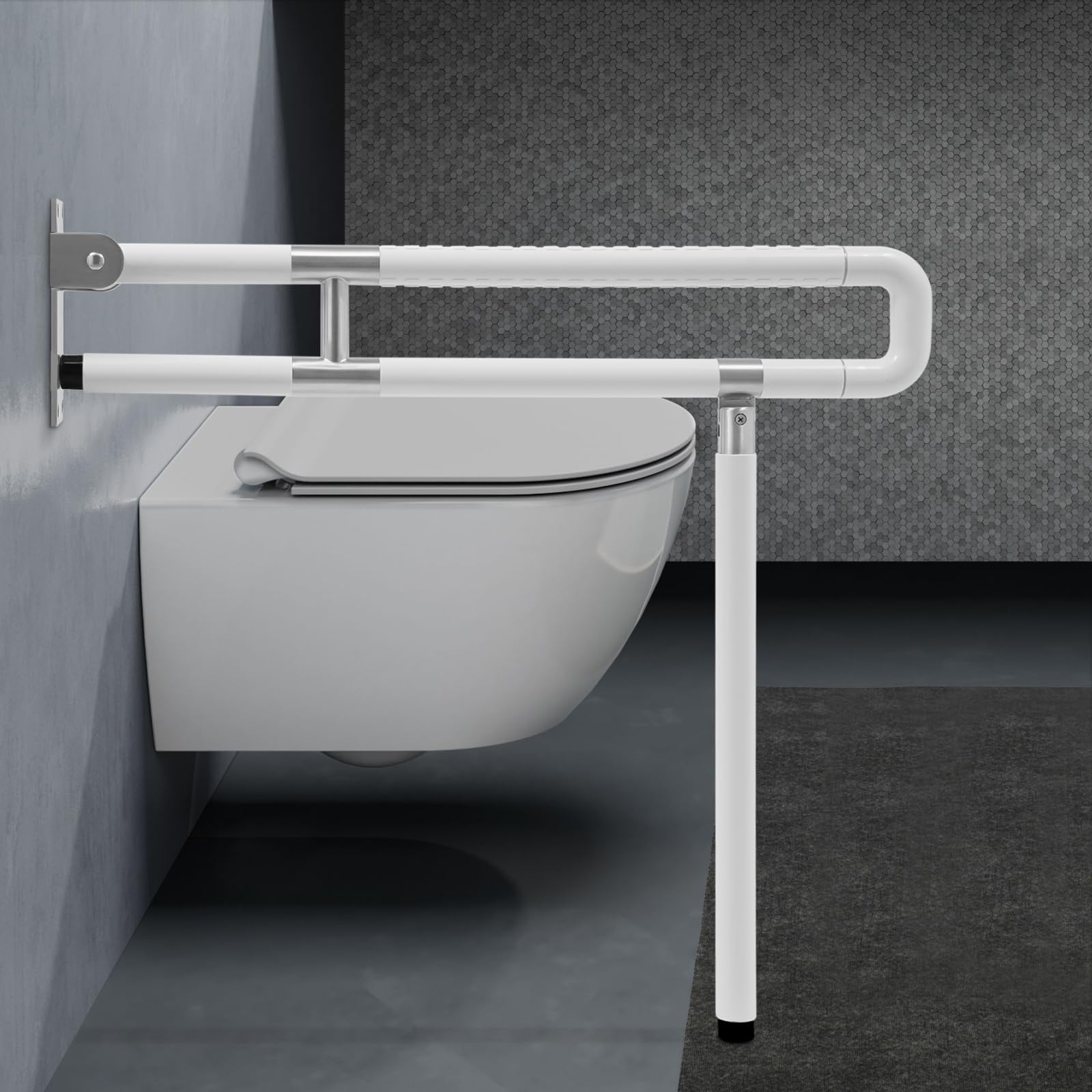Asa plegable para baño, color blanco, nailon, acero inoxidable, mango de seguridad, montaje en pared, antideslizante, para personas mayores, baño