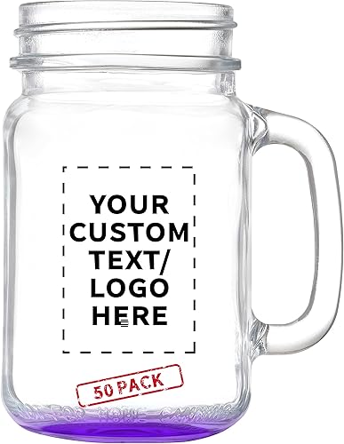 Libbey Mason Jars - Juego de 10 tarros con asas, 16 onzas, texto personalizado, logotipo, estilo tradicional, alto estándar, morado disponible en Yaxa Costa Rica