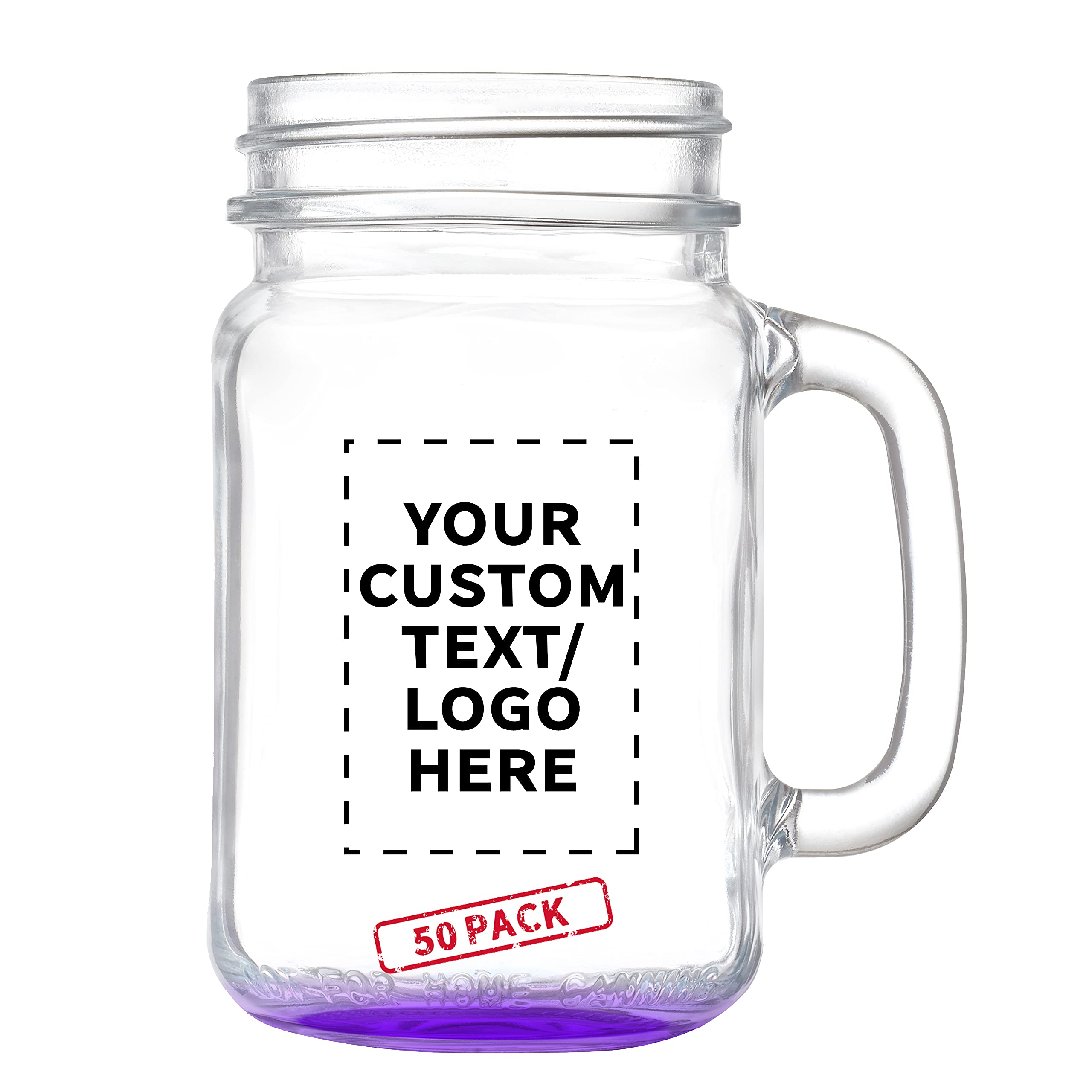 10 Libbey Mason Jars with Handles Set, 16 oz. - Personalized Text, Logo - Traditional style, High standard - Purple