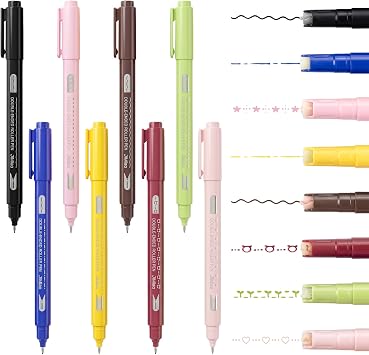 8 Pcs Curve Highlighter Pen Set, Colored Curve Pens, Dual Tip Highlighter Pens with 8 Different Curve Shapes, Fine Lines for Journaling Bullet Journals Crafting School Supplies Underlining and Drawing
