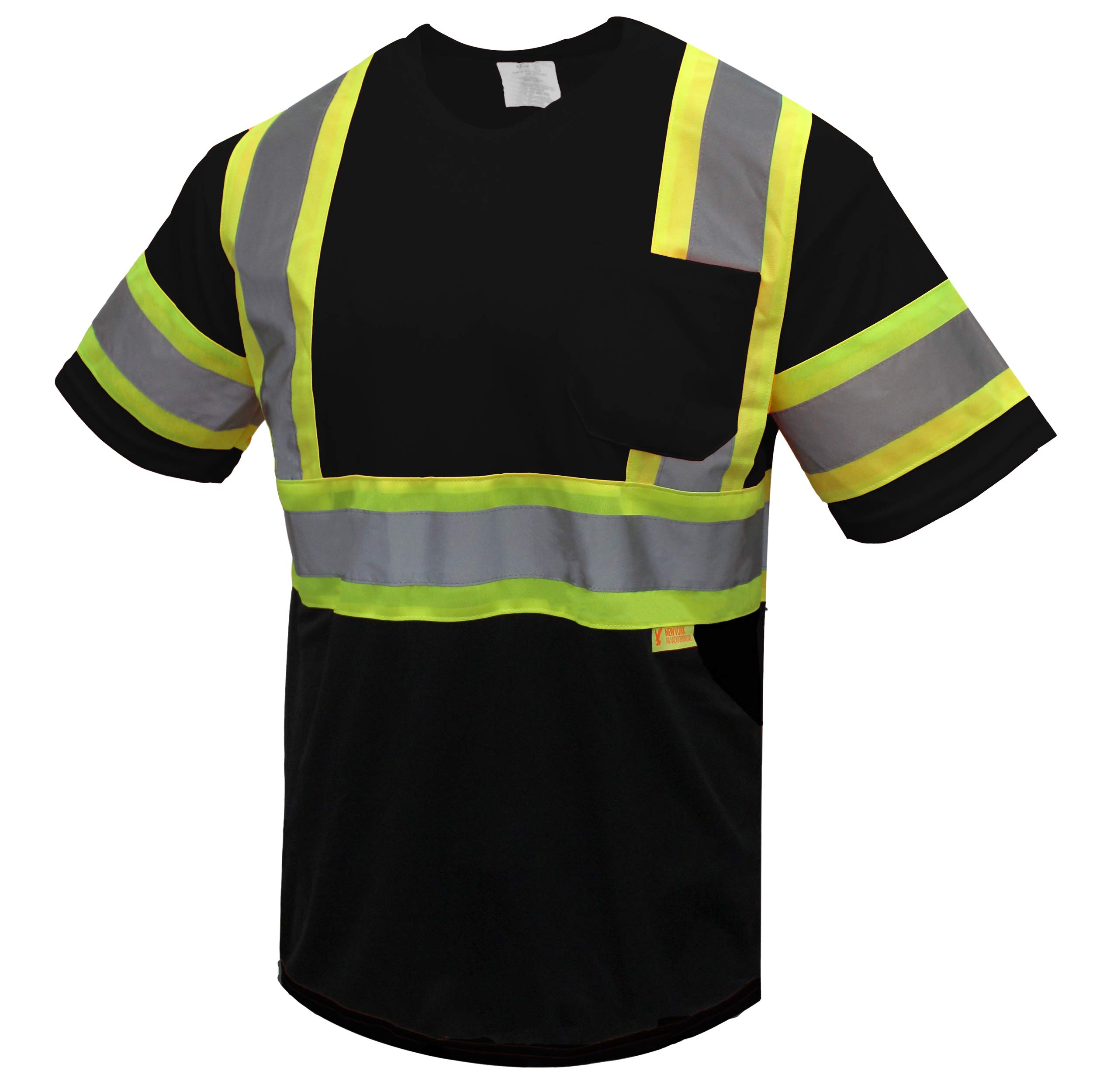 NY RK-BFS-T5513 High-Visibility Class 3 T Shirt with Moisture Wicking Mesh Birdseye, Black Bottom (Black)