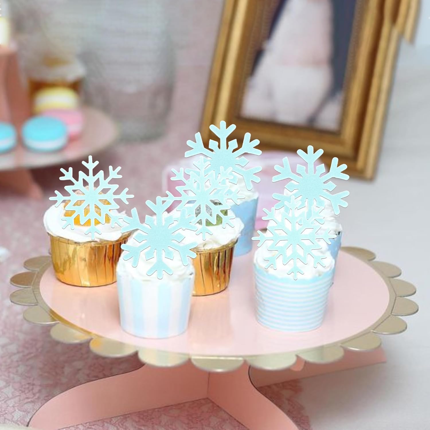 SYKYCTCY 50 Pack Edible Snowfalke Cupcake Toppers Winter Frozen Snowflake Cake Picks Decorations For Snowflake Theme Winter Wonderland Baby Shower Birthday Christmas Party Supplies Blue - Image 3