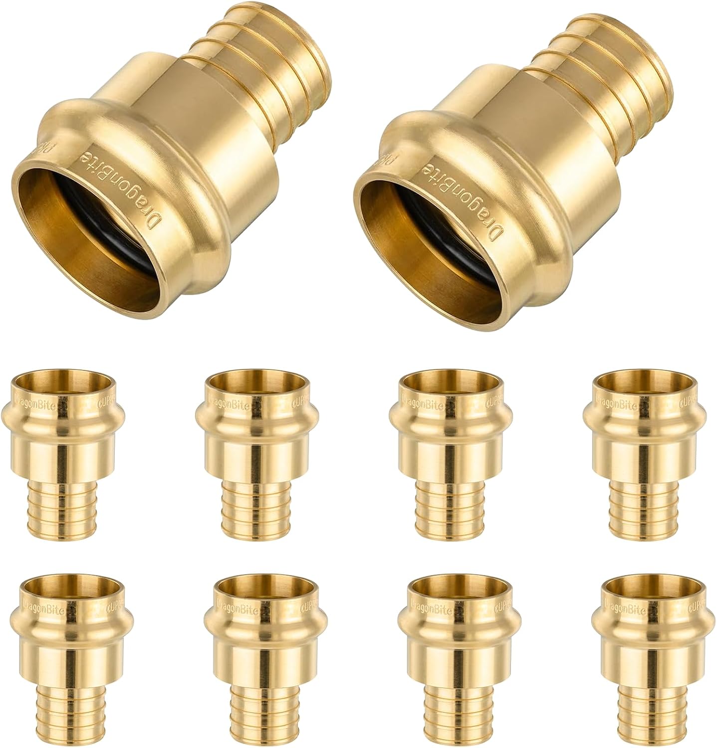 10-PACK GUOFIS Copper Press to PEX Adapter,1/2" Press x 1/2" PEX Crimp Coupling Adapter Connect Cooper to Pex B Pipe (LF Brass Material)
