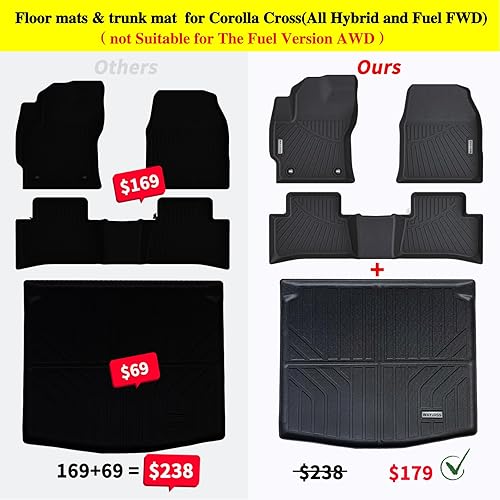 Miniatura 2 de Alfombrillas y forro de carga para Toyota Corolla Cross 2022 2023 2024-Fit All Hybrid and Fuel FWD (no apto para la versión de combustible AWD), TPE