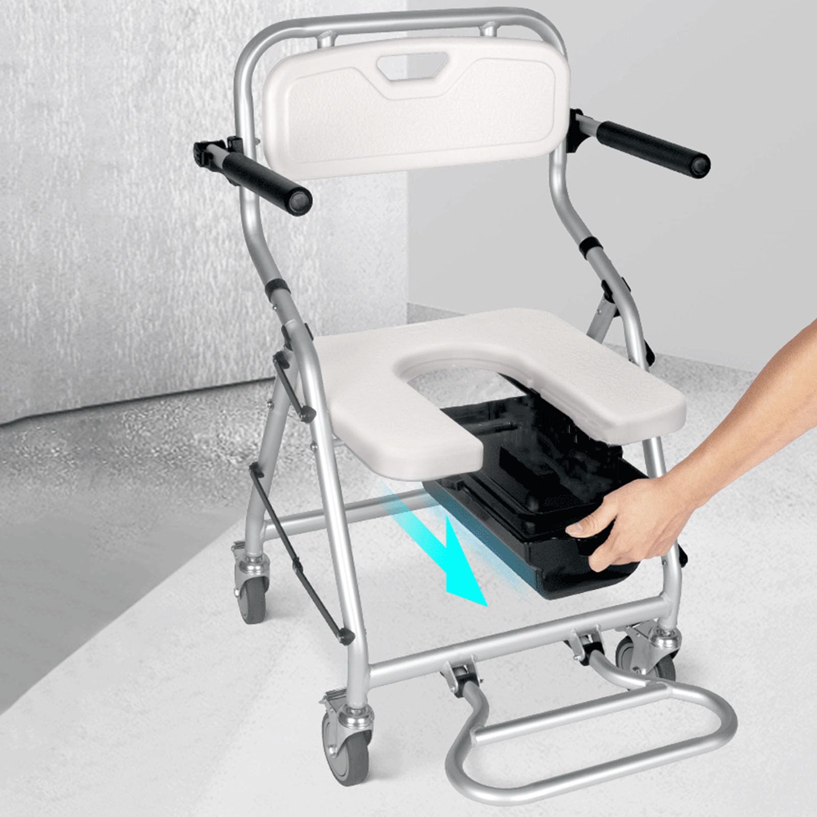 Silla de ducha plegable con brazos y respaldo con ruedas de freno, silla de ducha para ancianos con ruedas, silla de ducha plegable para personas mayores