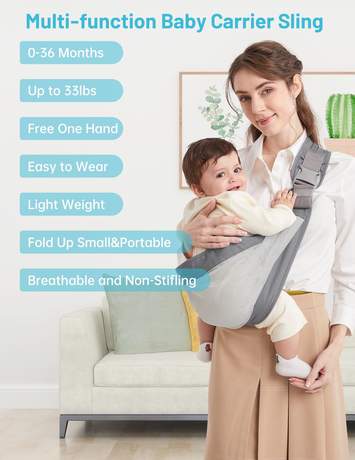 Fular portabebe, Mumgaroo Mochila Portabebes, multifuncional, para llevar de 0 a 36 meses y hasta 15 kg — view 3
