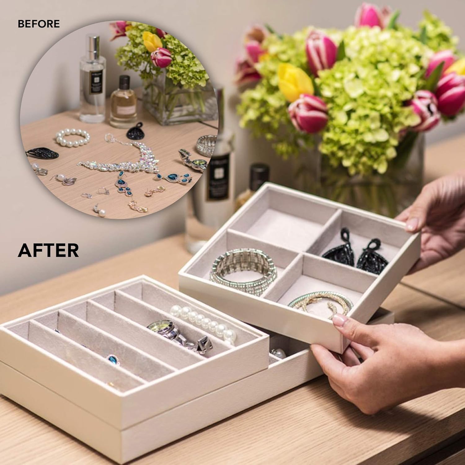 Stock Your Home Jewelry Trays for Drawers, Stackable Jewelry Trays for Earring Necklace Jewelry Storage, Jewelry Organizer for Women, Faux Leather Exterior, Soft Felt Interior, Set of 3, Black : Clothing, Shoes & Jewelry