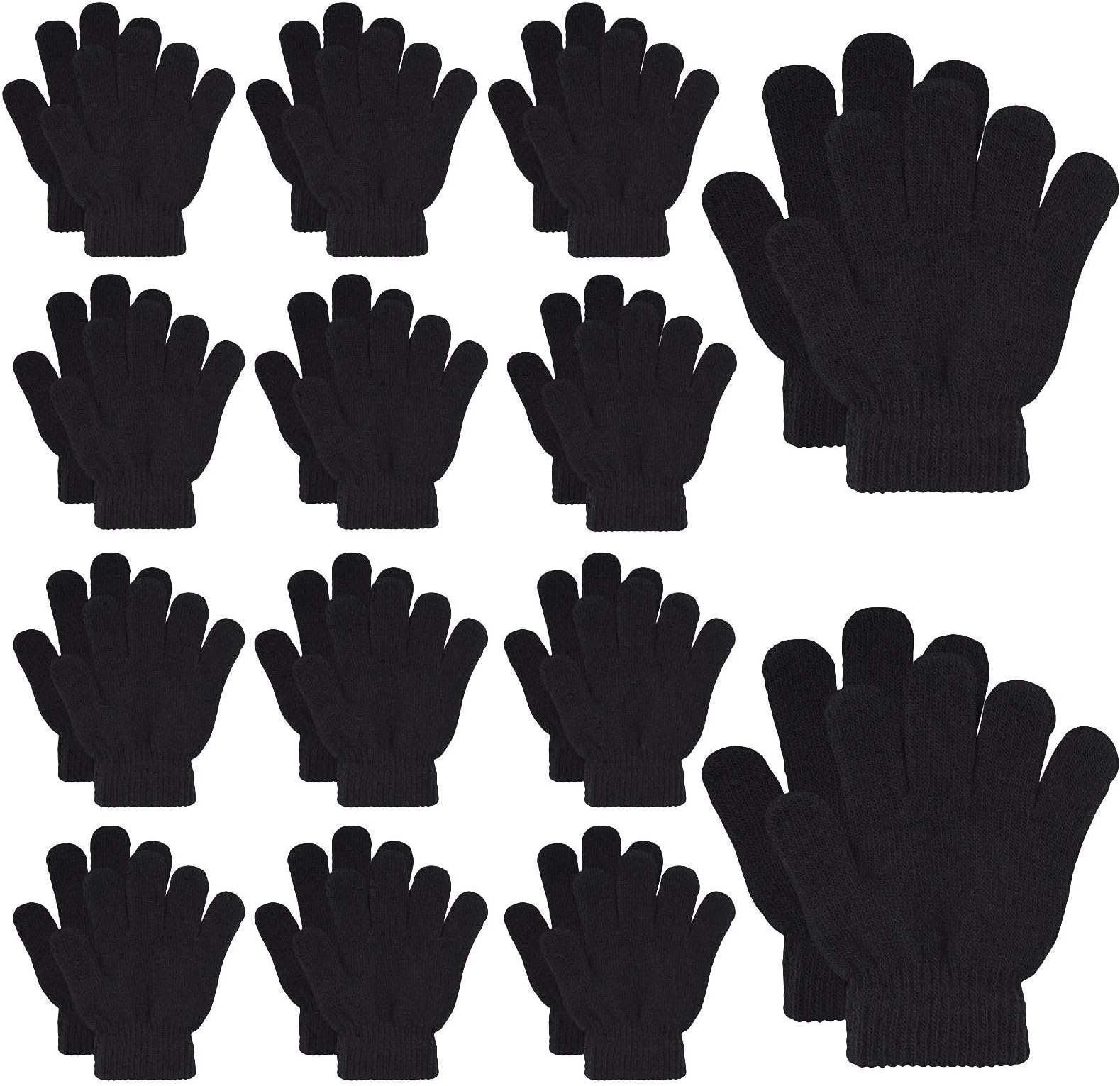 MENOLY 14 Pairs Winter kids Gloves Kids Knit Gloves Warm Stretchy Knitted Magic Gloves for Little Girls Boys Teens