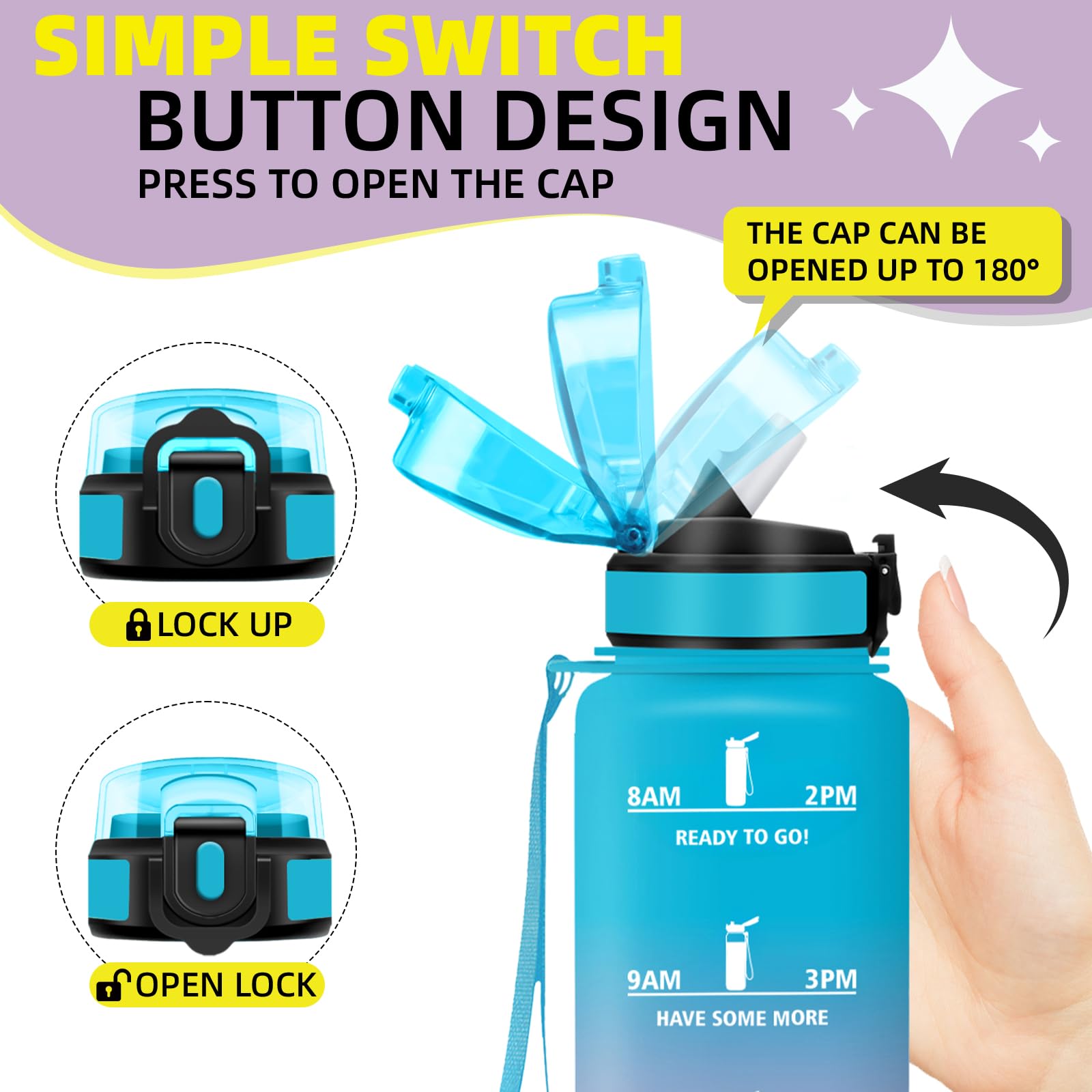 Mujigaga Gourde 1l, Anti Fuite Gourde Sport avec Marqueur de Temps, Facile à Nettoyer, Gourdes avec Paille, Verrou de Sécurité, Bouteille d'eau Motivationnelle pour Fitness, Bureau, Yoga, Extérieur - 5