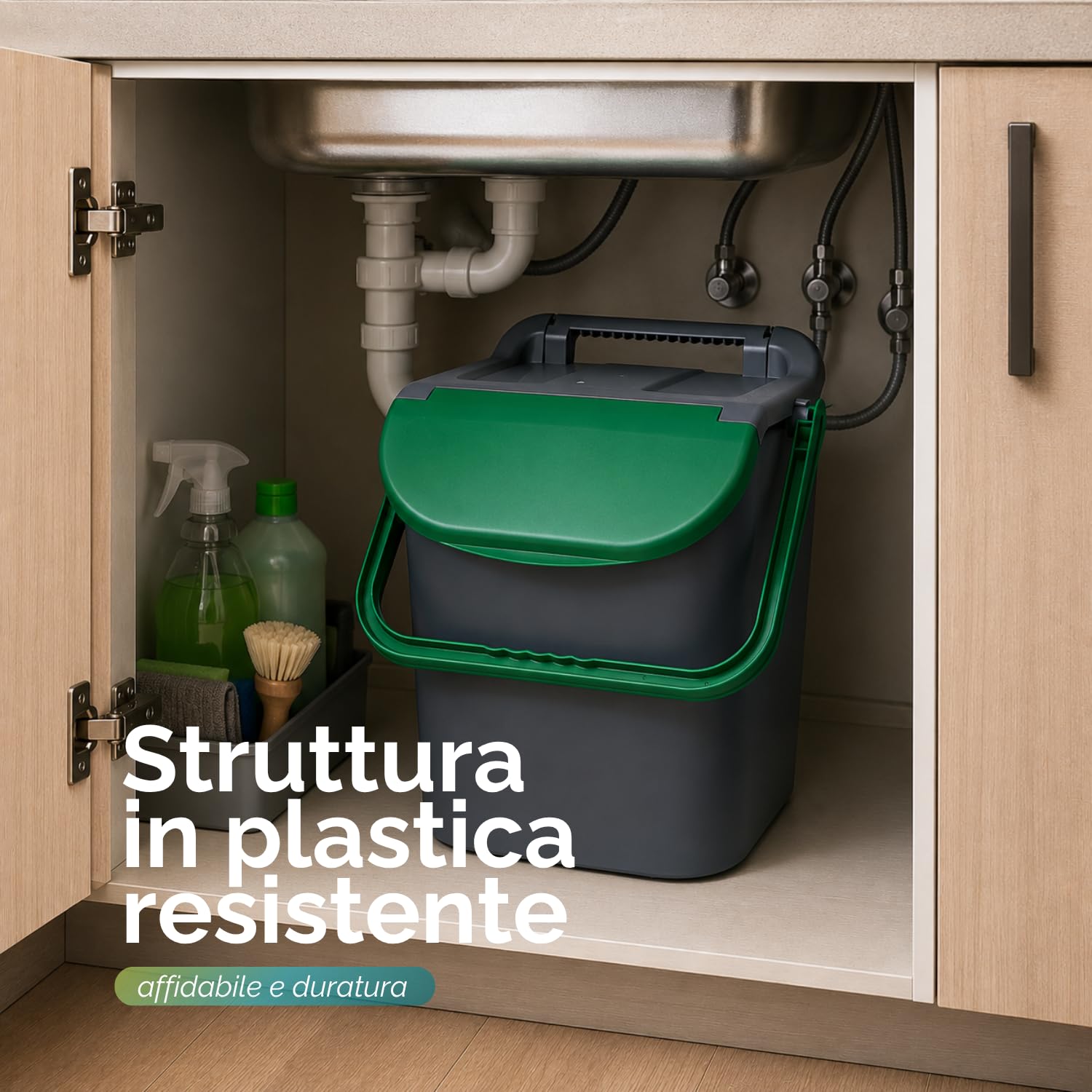 PALUPLUS Set 3 Pattumiere a Torre per Raccolta Differenziata, misura 40x40x44 cm, Capacità 30 Litri, Bidoncini Spazzatura Salvaspazio Impilabili, 2 Maniglie, Colori Giallo, Verde e Azzurro -1587F
