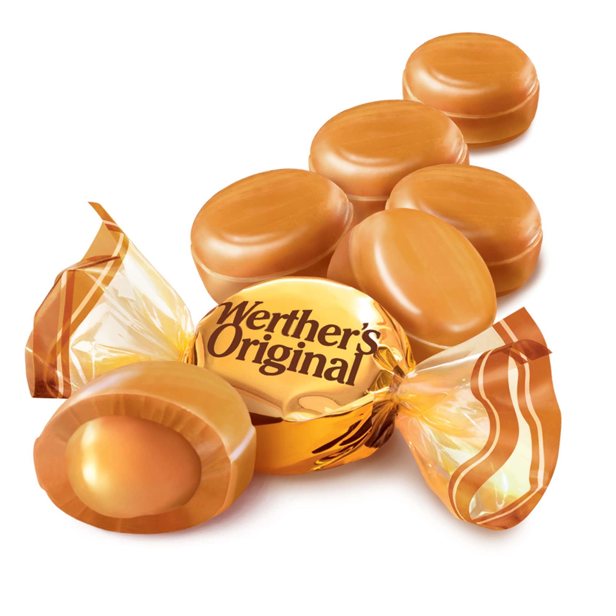 Werther's Original Candies rigides remplies de caramel crémeux 27 oz (Pack de 2) - Fabriqué avec du vrai beurre et de la crème fraîche - Bonbons au caramel classique avec un remplissage de caramel