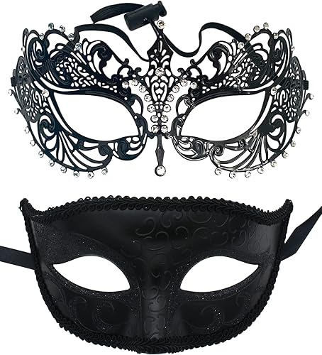 Juego de máscaras para parejas, máscara de mascarada para mujer, máscara de disfraz negra, máscara de cosplay, fiesta de disfraces