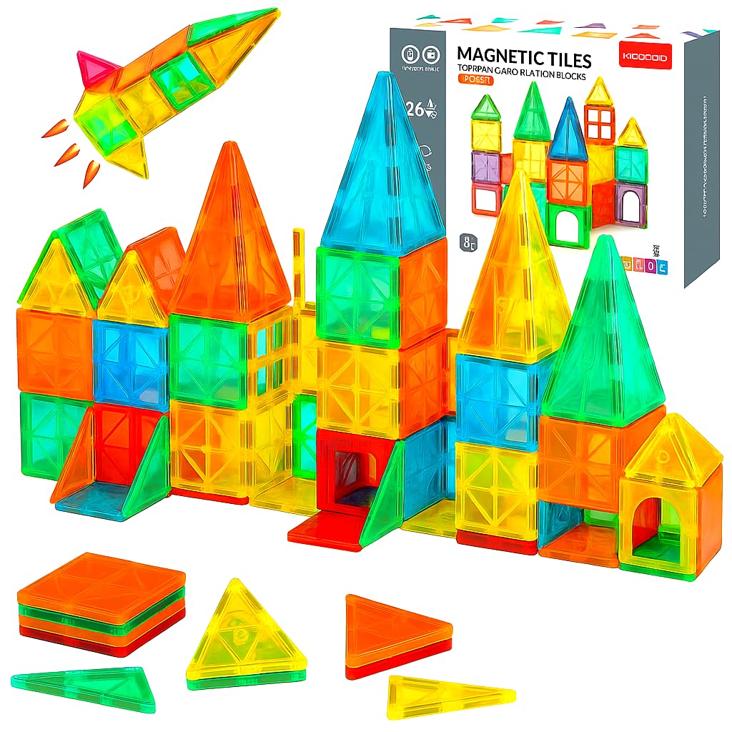 Magnetic Tiles for Kids Magnetic Building Blocks for Kids 3 4 5 6 7 8 Yrs Constructing & Creative Learning Educational Brain Toys STEM Learning Kit Magnetic Toys (26 Pcs)