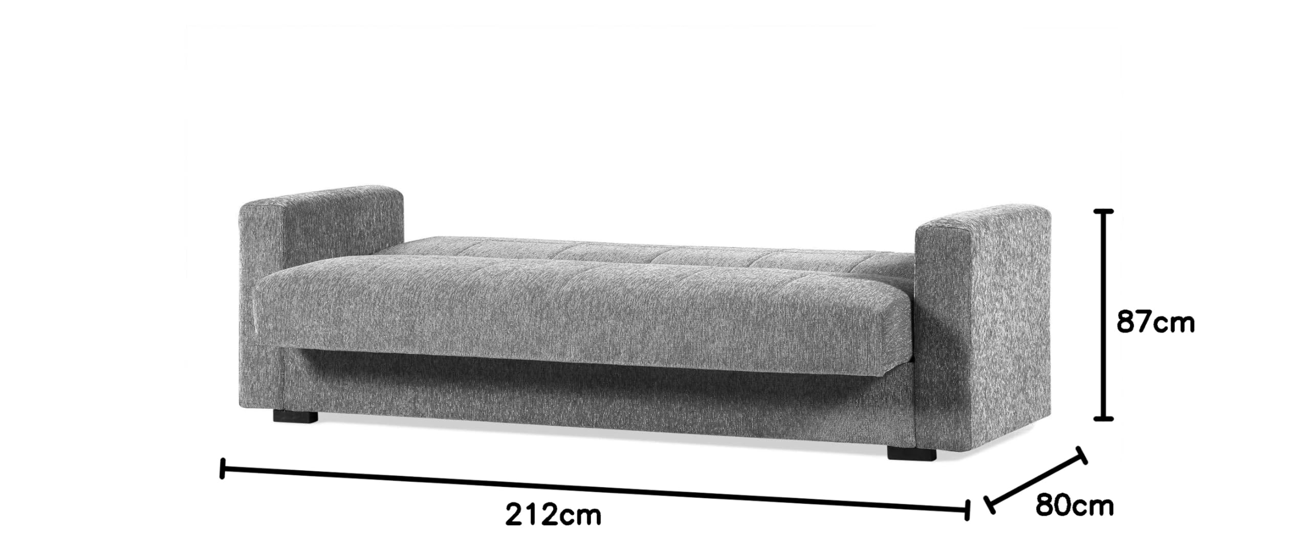 Arredo Stock Divano letto in tessuto grigio con cassettone contenitore e cuscini (3 posti)