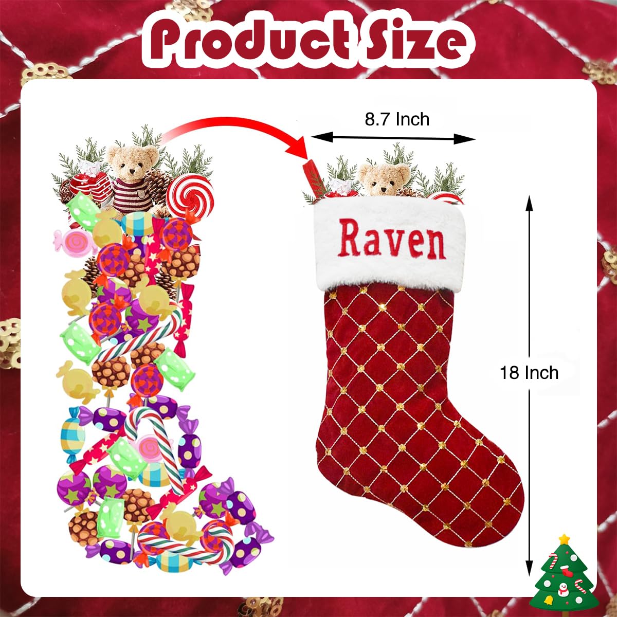 Chaussette De Noël Personnalisée Avec Prénom - 51cm - Broderie Paillettes - Décoration Sapin Cadeaux