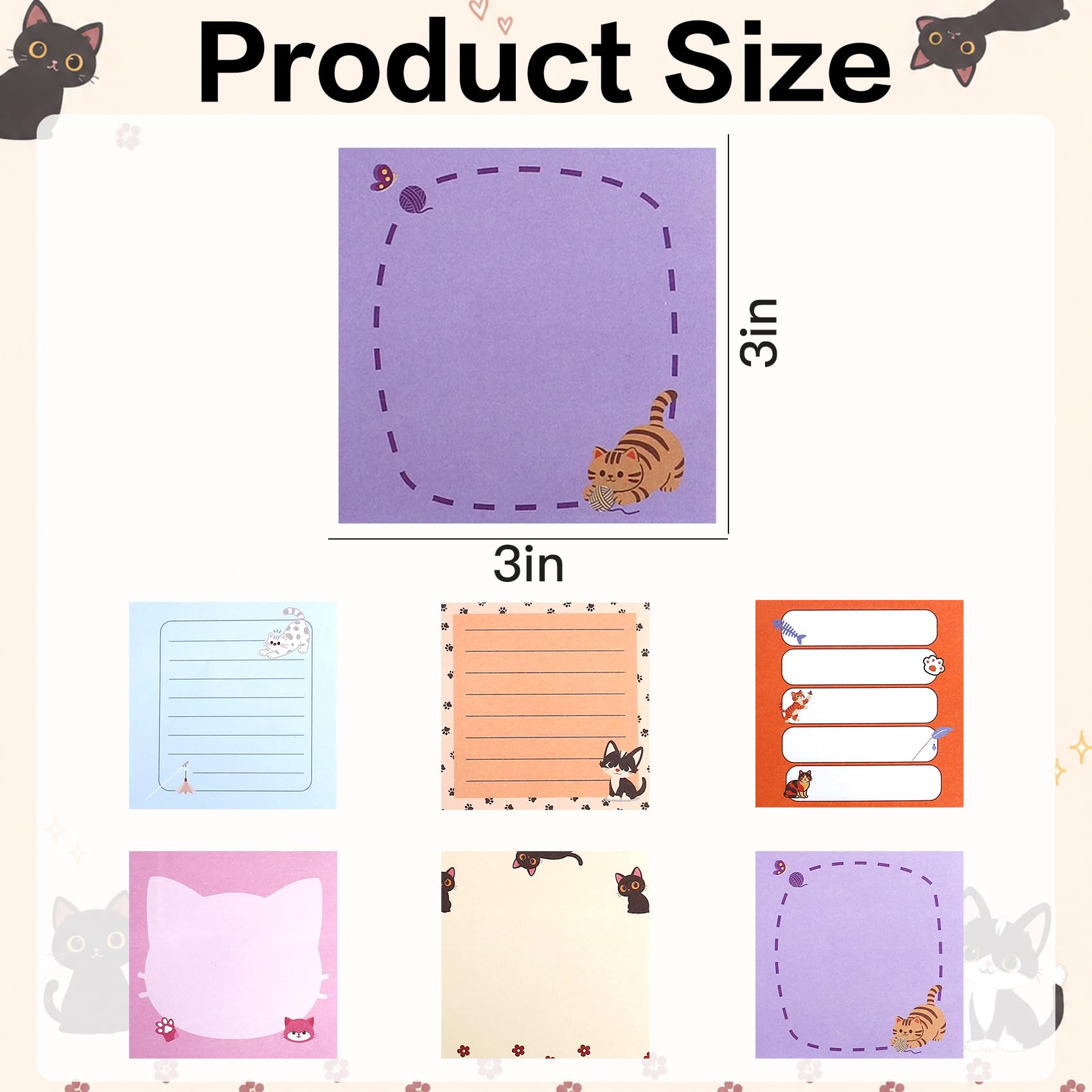 Foglietti adesivi 3x3 carino Sticky Notes Cat autoadesivi 80 fogli 6 blocchi divertenti animali note pad insegnante ritorno a scuola forniture e prodotti per ufficio