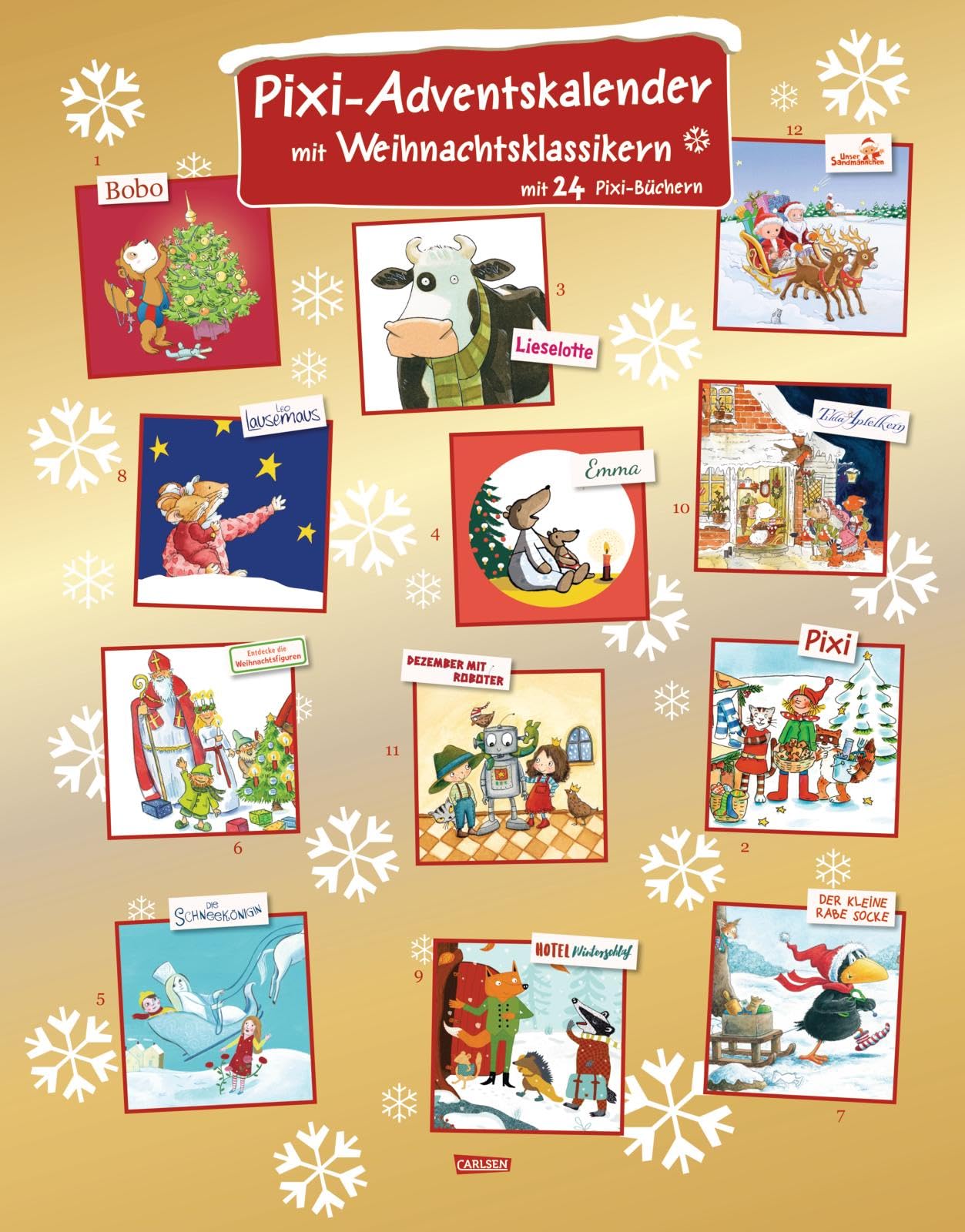 Pixi Adventskalender GOLD 2026: Adventskalender mit 24 Weihnachts-Klassikern als Pixi