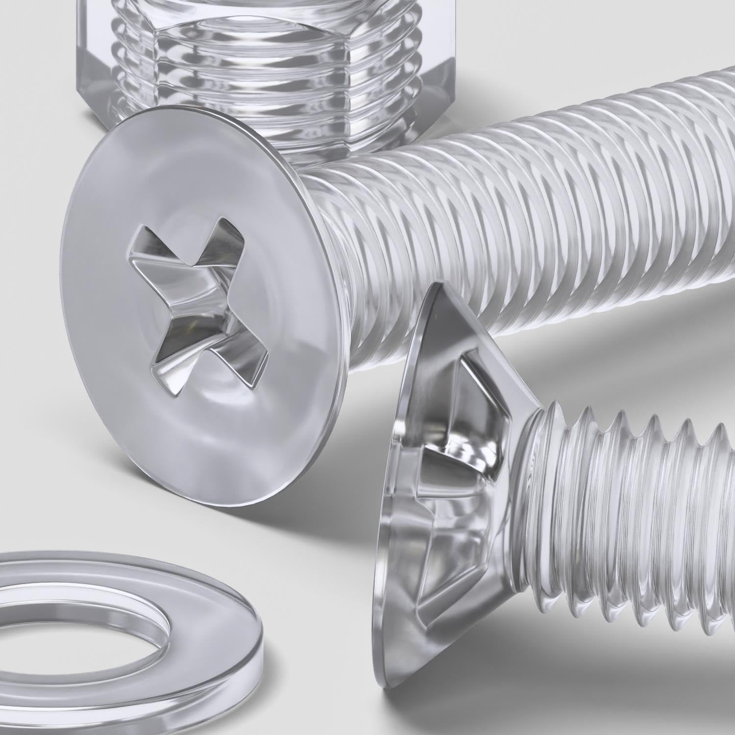 Caterpillar Red Clear 20 X Acrylic/Polycarbonate Countersunk Cross Head Screws With Nuts And Washers, M8x40mm