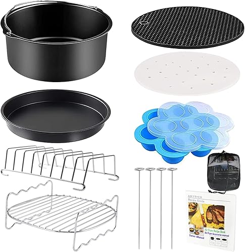 YINGRACE Accesorios universales para freidora de aire de 8 pulgadas 12 piezas con revestimiento antiadherente sin bisfenol A compatible con freidora