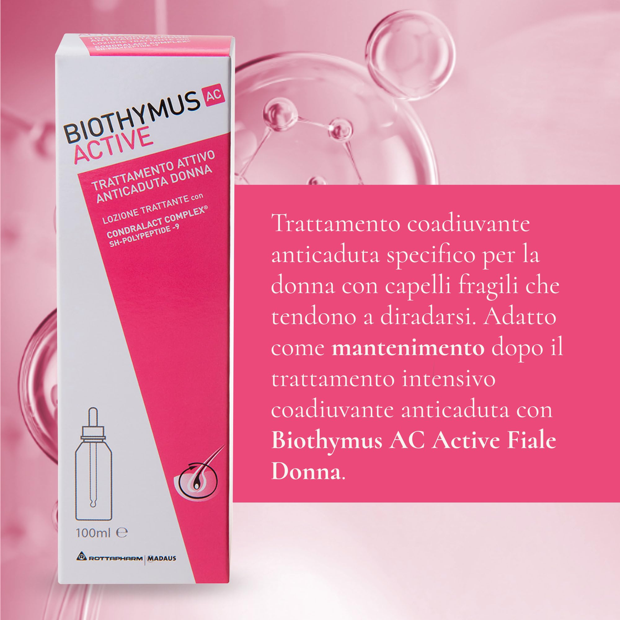Biothymus Active Donna, Lozione Anticaduta Capelli Donna, Trattamento Attivo, per Capelli Fragili, Confezione da 100 ml