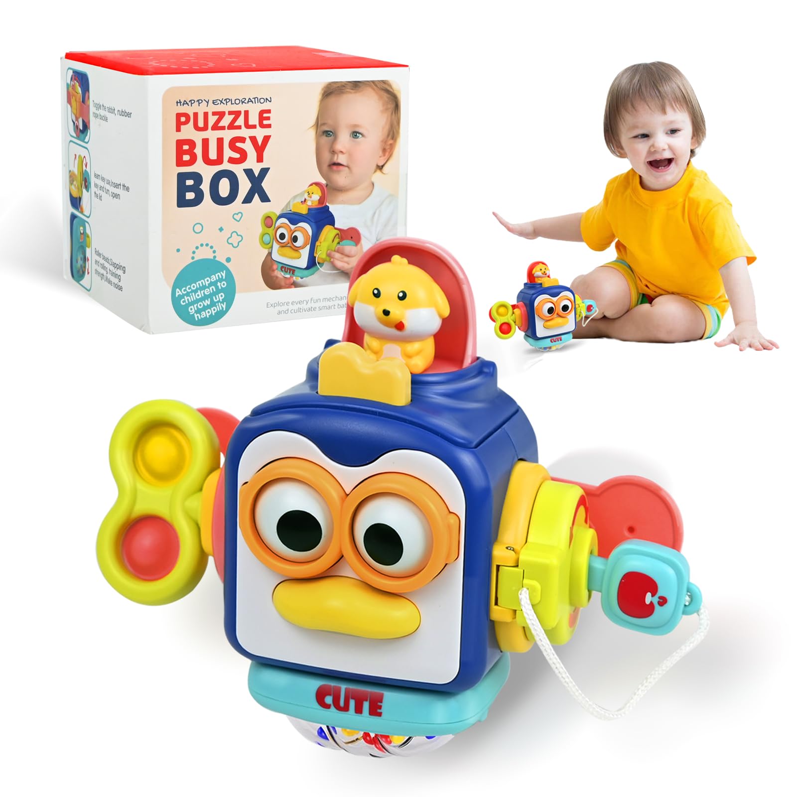 Ulikey 6 in 1 Montessori Busy Actividade Cubes, Cubo Actividades Bebe con Engranajes, Sensoriales Juegos de Actividade Motricidad Fina, Cubo de Color de Actividades Juguete Regalo para Niños