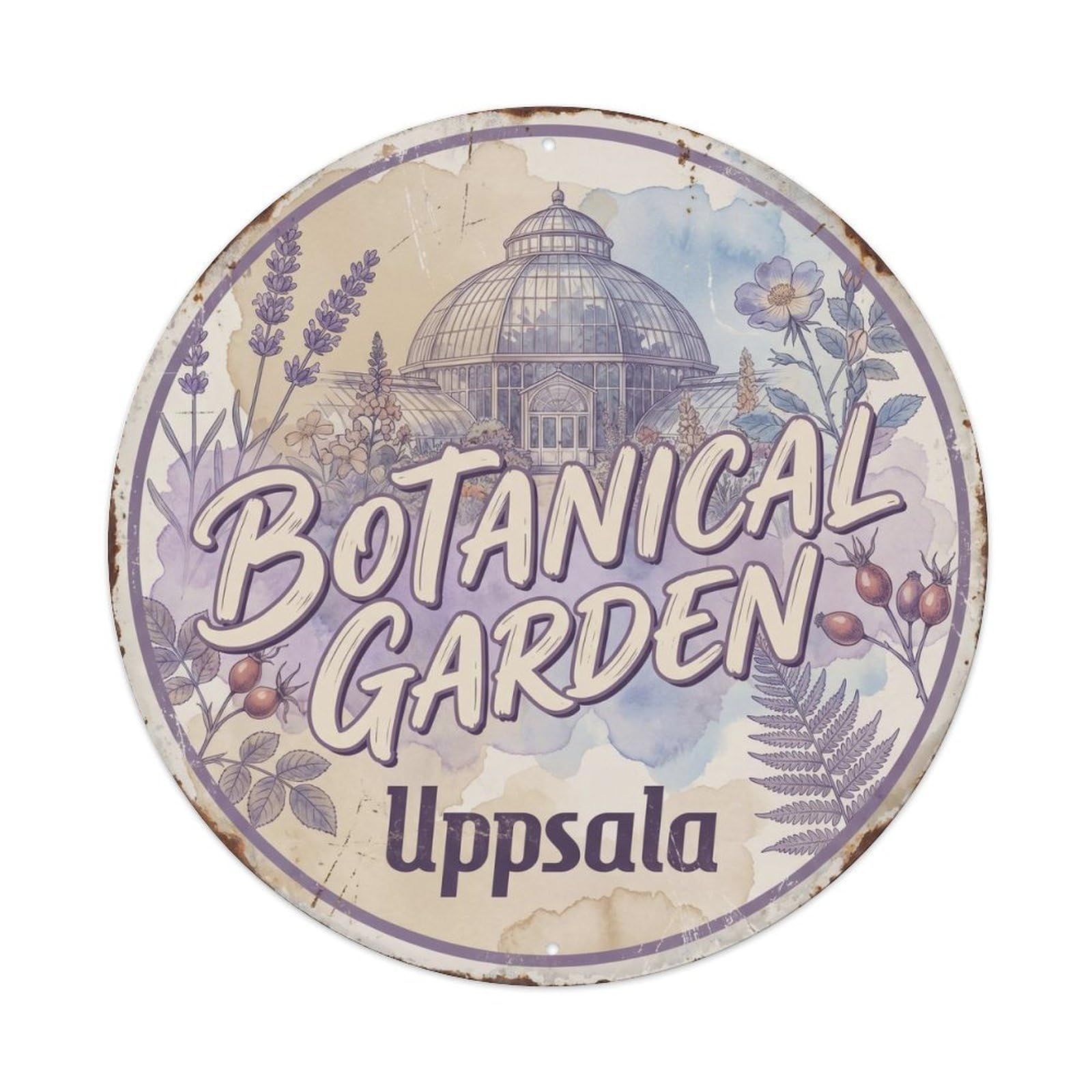 Cmhok Vintage Style-17 Vintage Travel Botanical Garden Uppsala Artwork Metal Tin Sign Plaque Wall Decor For Cafe, Club, Garden Round Metal Poster 8X8inch