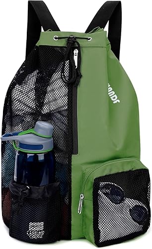 Vista 14 de WANDF Mochila de Malla con Cordón para Natación, con Bolsillo para Artículos Húmedos, para Natación, Gimnasio y Equipo de Entrenamiento XL-Naranja