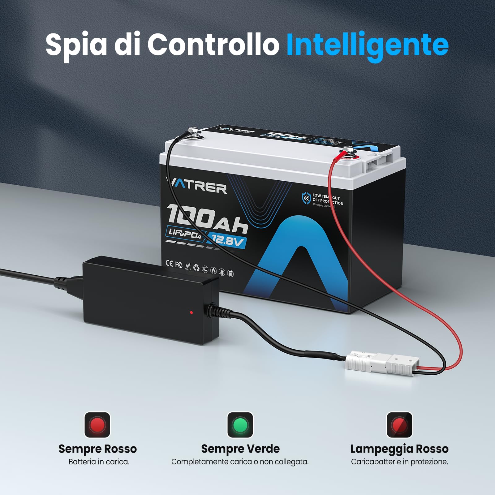 VATRER POWER 14.6V 10A Caricabatterie LiFePO4 Intelligente Caricabatterie AC-DC Perfetto per la Ricarica di Batterie LiFePO4 da 12V, Supporta la Ricarica Rapida | Caricabatterie intelligente AC-DC con ricarica rapida, progettato per batterie LiFePO4 12V c